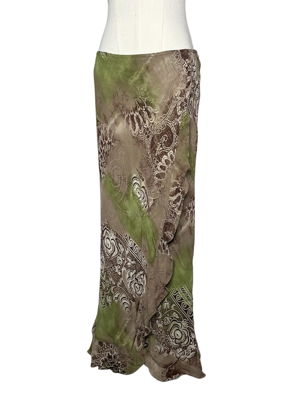Y2K Vintage Green Brown Floral Tulip Midi Maxi Skirt Fairy Grunge